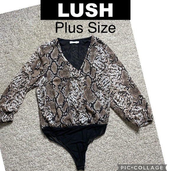 NWOT Lush bodysuit plus size 2X or 3X snake print polyester long sleeves - Picture 1 of 8